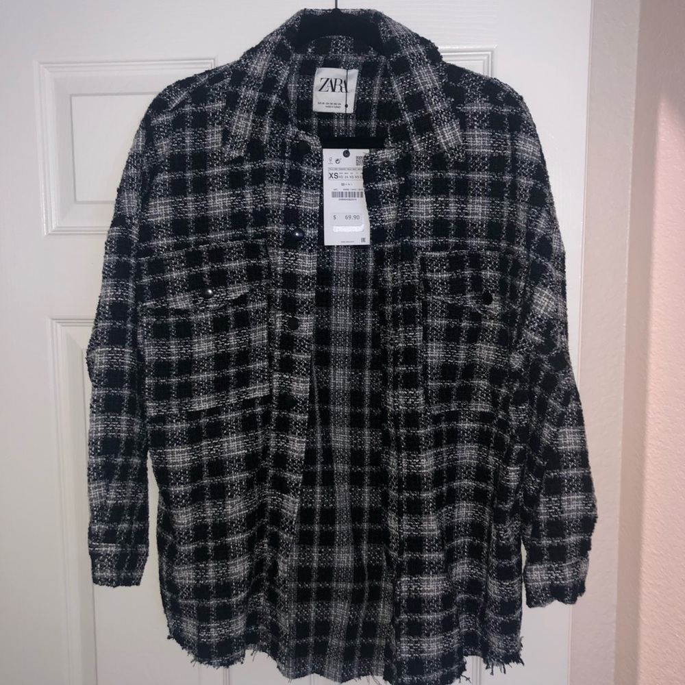 Textured plaid over shirt from zara